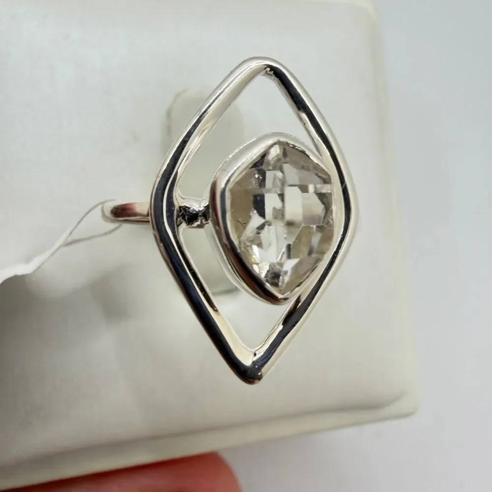 NWT 7x9mm HERKIMER diamond quartz ring in sterling‎ silver!